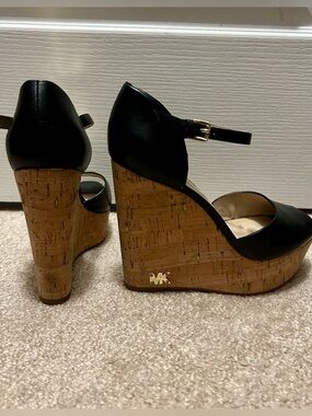 Michael Kors Black Leather Cork Wedge Sandals